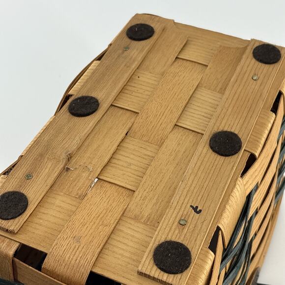 Peterboro Woven Basket Braided Leather Handles. 10.5" Wide Braided Green VTG - Picture 10 of 10